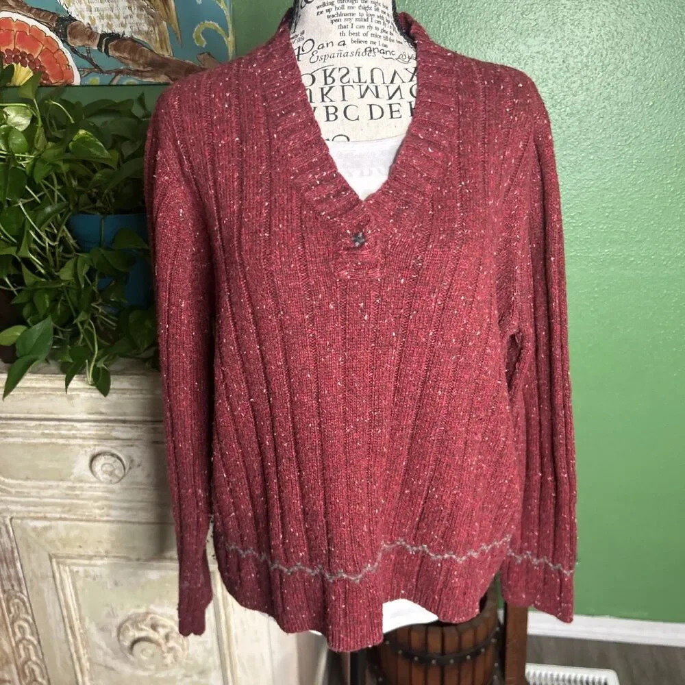 Vtg Woolrich Ruby Wool Blend Vneck Sweater XL 90s Preppy Grunge